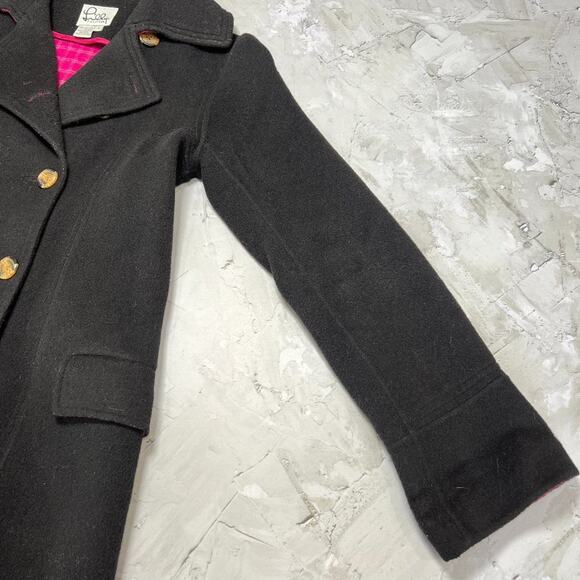 Lilly Pulitzer Wool Pea Coat SIZE Small Black Pink Lining Jacket Pockets - Picture 11 of 12